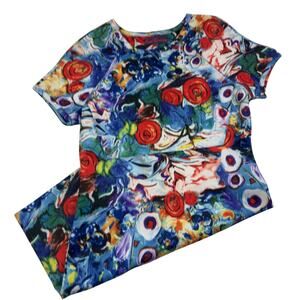 Sweet Sinammon Artsy Art to Wear Floral Scuba Printed Dress Women's Size Large